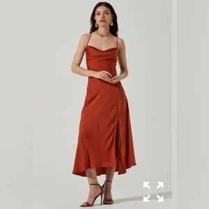 ASTR The Label Gaia Midi Slip Dress in Rust